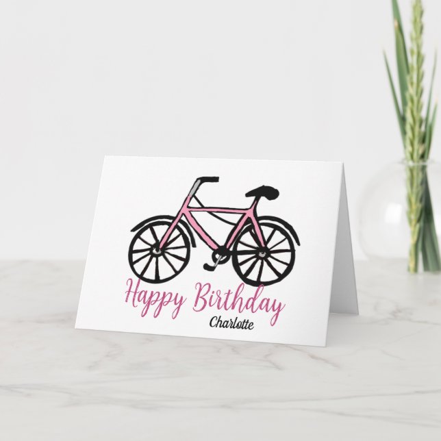 women's pink bike birthday card (Front)