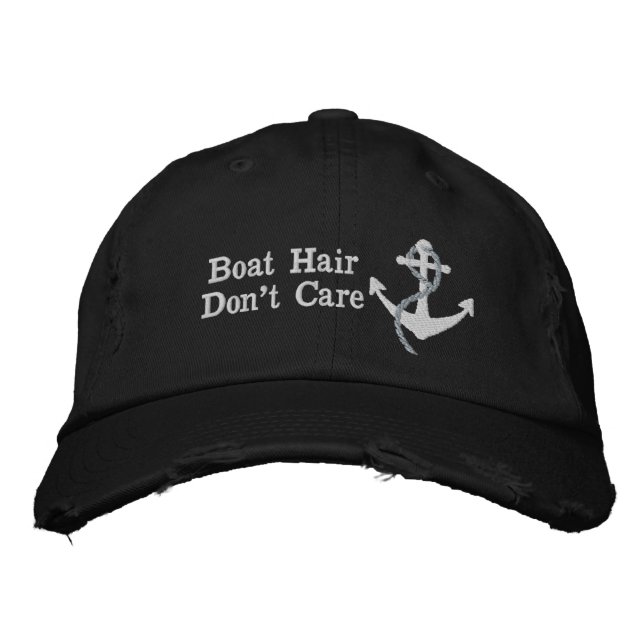 Women's Pink Boat Hair Don't Care Funny Sailing Embroidered Hat (Front)