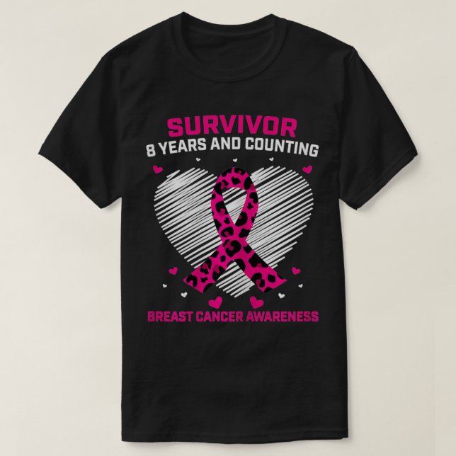 Womens Pink Breast Cancer Survivor 8 Years Free Cu T-Shirt (Design Front)