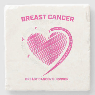 Womens Pink Breast Cancer Survivor Gifts Women Mom Stone Coaster