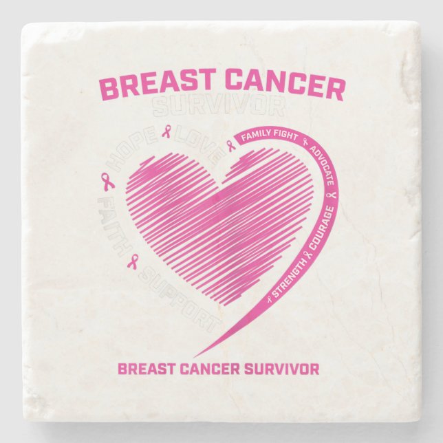 Womens Pink Breast Cancer Survivor Gifts Women Mom Stone Coaster (Front)