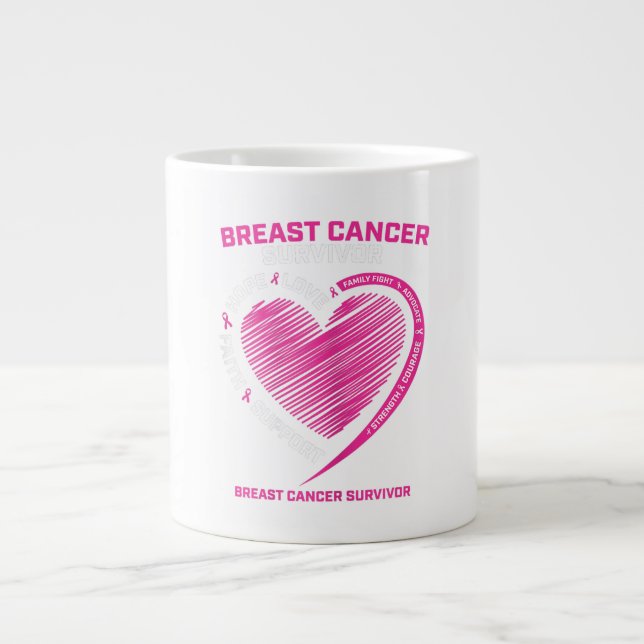 Womens Pink Breast Cancer Survivor Gifts Women Mum Large Coffee Mug (Front)