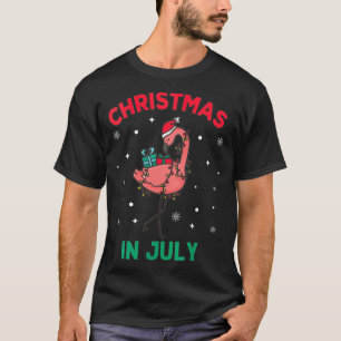 Womens Pink Flamingo Christmas In July Santa Hat S T-Shirt