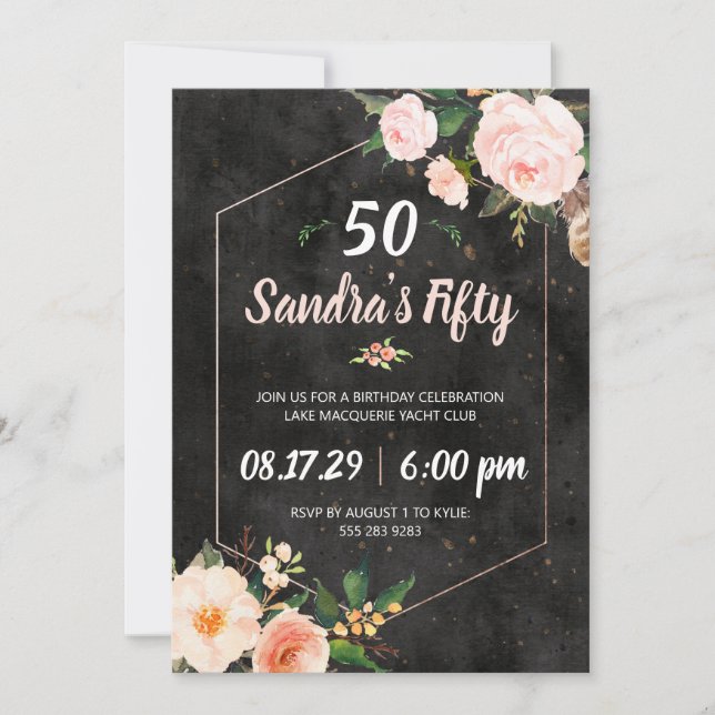 Women's Pink Floral Rose Invitation (Front)