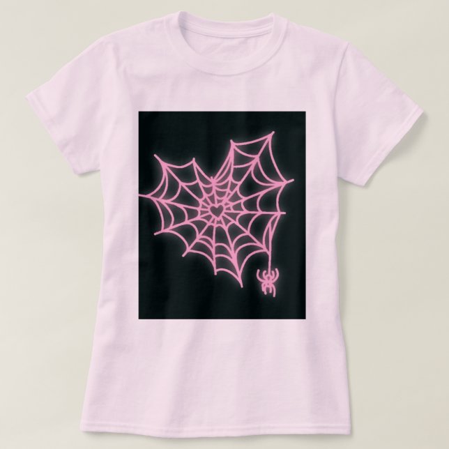 Women's Pink Heart Spiderweb Halloween T-shirt (Design Front)