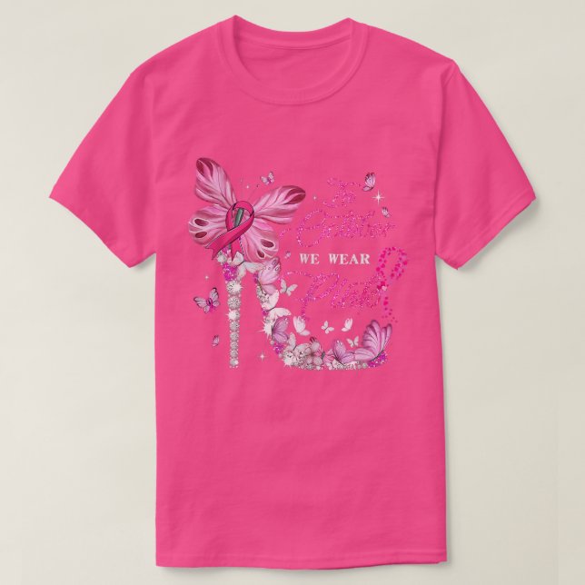 Womens Pink High Heel Butterfly Breast Cancer In O T-Shirt (Design Front)
