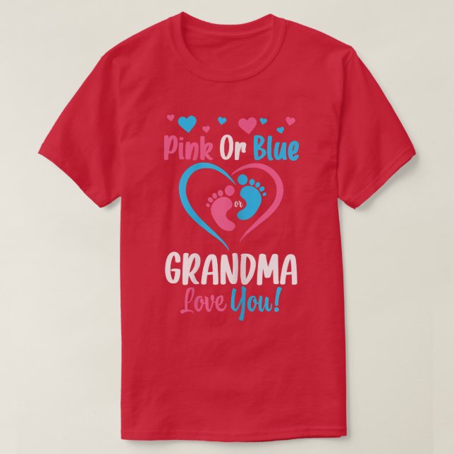 Womens Pink or Blue Grandma Loves You Baby Shower  T-Shirt (Design Front)