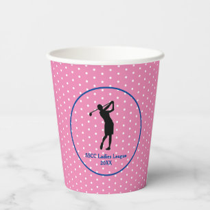 Women's Pink Polkadot Golf Party Plate Paper Cups