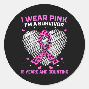 Womens Pink Ribbon 15 Year Breast Cancer Survivor Classic Round Sticker