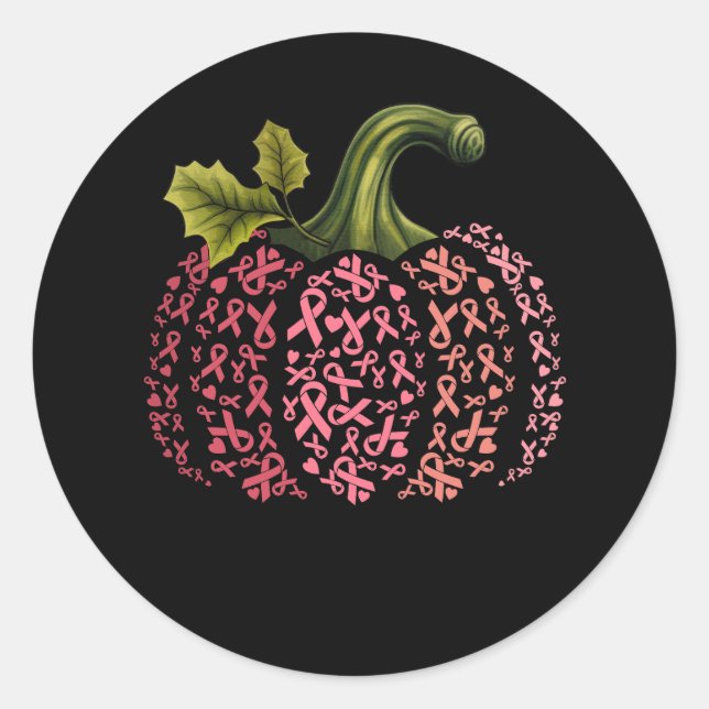 Womens Pink Ribbon Pumpkin Breast Cancer Awareness Classic Round Sticker (Front)