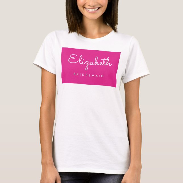 Womens Pink White Bachelorette Bridesmaid Elegant T-Shirt (Front)