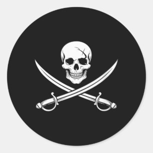 Womens Pirate Skull And Crossbone Cross Sword Classic Round Sticker