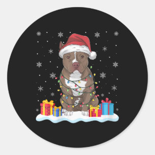 Womens Pitbull Dog Santa Hat Christmas Tree Light Classic Round Sticker