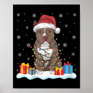 Womens Pitbull Dog Santa Hat Christmas Tree Light  Poster