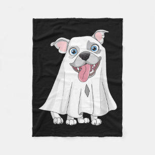 Womens Pitbull Dog Wearing A White Ghost Costume Fleece Blanket