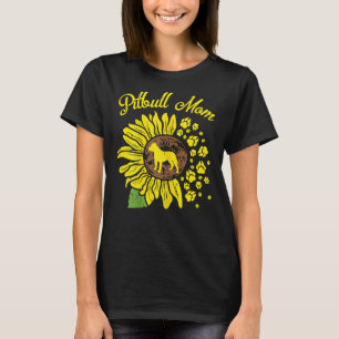 Womens Pitbull Mum Sunflower Paw Pittie Dog Owner T-Shirt