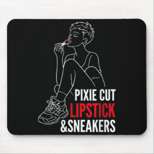 Women's pixie cut lipstick and sneakers funny mouse pad