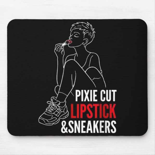 Women's pixie cut lipstick and sneakers funny mouse pad (Front)