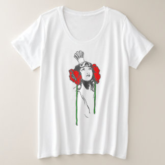 Women's Plus Art Nouveau Red Poppies Ozma of Oz Size T-Shirt