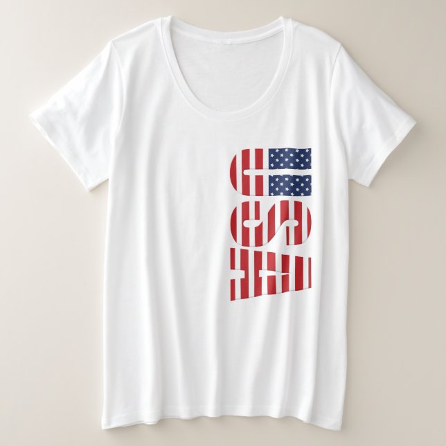 Women's Plus Size USA Flag T-Shirt Plus Size T-Shirt (Design Front)