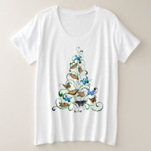 Womens Plus Tee Butterfly Christmas Tree