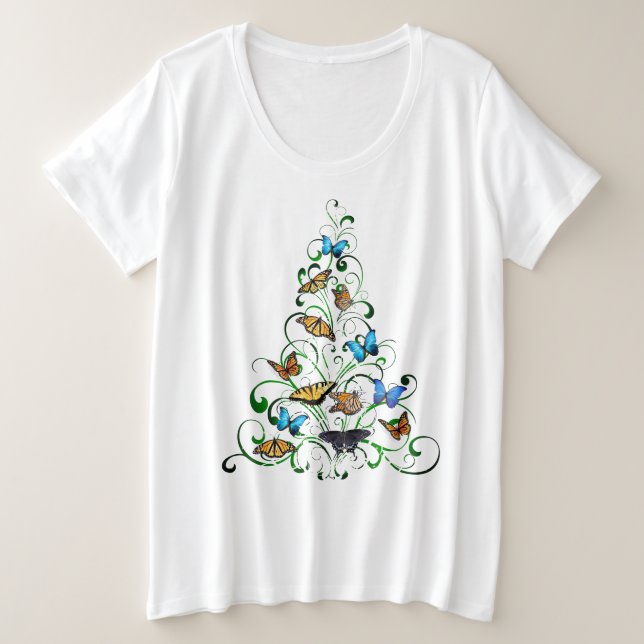 Womens Plus Tee Butterfly Christmas Tree (Design Front)