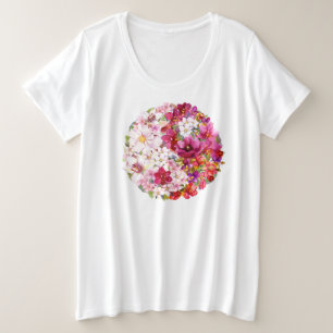 Women's Plus Watercolor Floral Yin-Yang Size T-Shirt