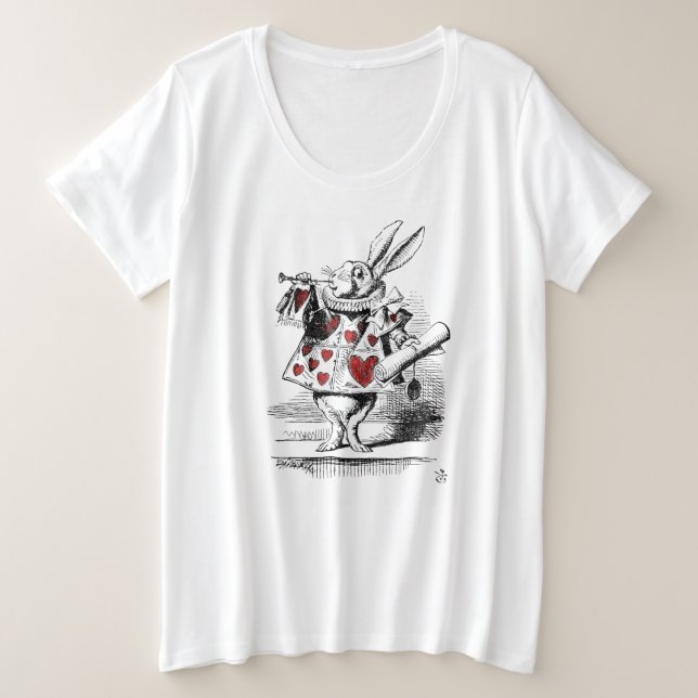 Women's Plus White Rabbit Alice in Wonderland Plus Size T-Shirt (Design Front)