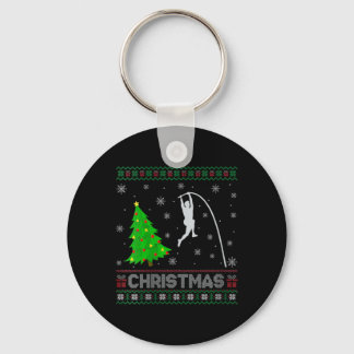 Womens Pole Vault Xmas Tree Lighting Ugly Christma Key Ring