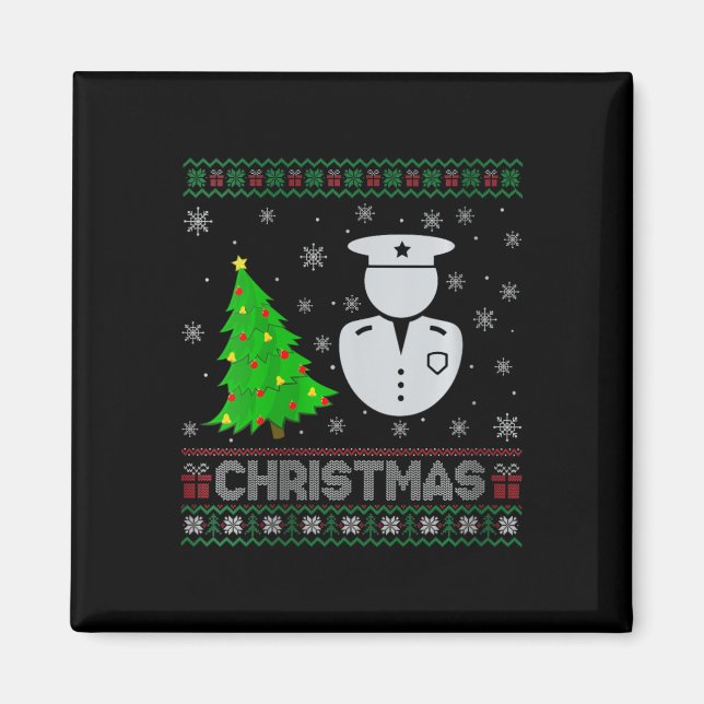 Womens Policeman Xmas Tree Lighting Ugly Christmas Magnet (Front)