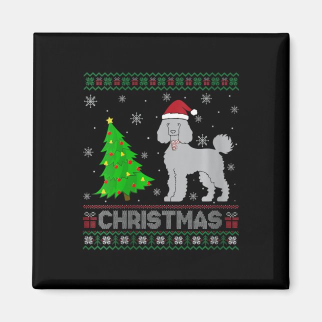 Womens Poodle Dog Xmas Tree Lighting Ugly Christma Magnet (Front)