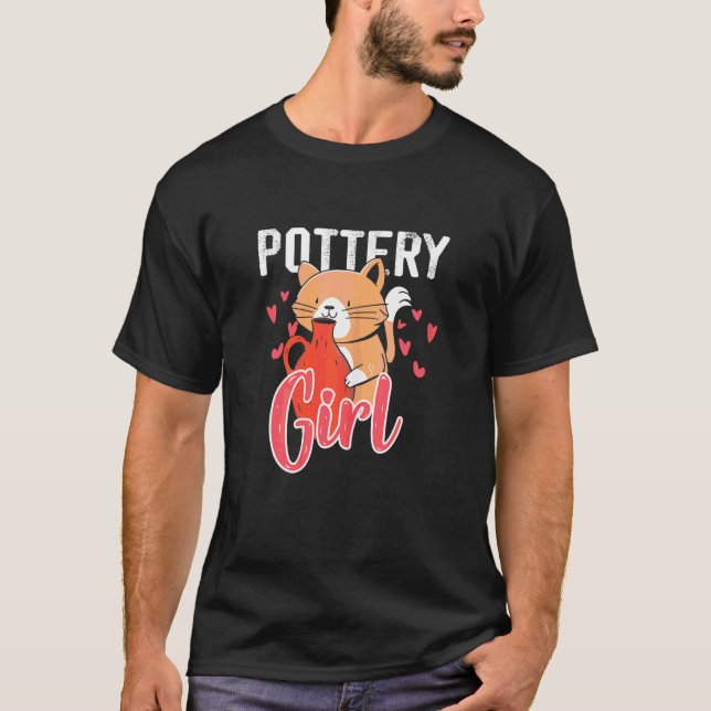 Womens Pottery Girl Cat Ceramics Clay Pottery T-Shirt (Front)