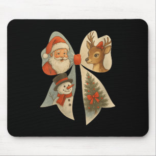 Womens Preppy Christmas Coquette Bow Reindeer Snow Mouse Pad