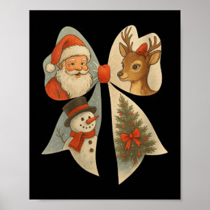 Womens Preppy Christmas Coquette Bow Reindeer Snow Poster