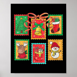 Womens Preppy Christmas Stamps Coquette Bow Reinde Poster