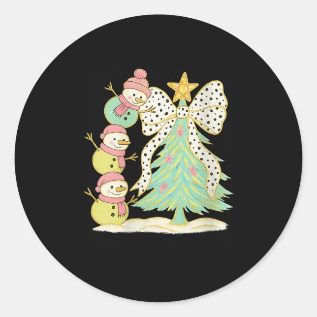 Womens Preppy Coquette Christmas Snowm 2025 Funny  Classic Round Sticker (Front)