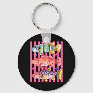 Womens Preppy Fish Female Fishing Colourful Key Ring