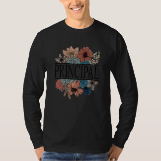 Womens Principal Retro Flower Teacher T-Shirt