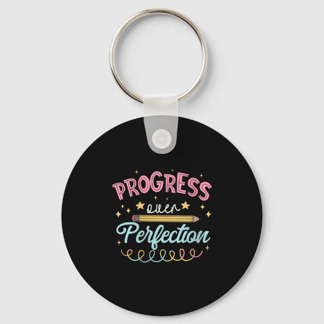 Womens Progress Over Perfection Motivational Teach Key Ring (Front)