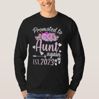 Womens Promoted To Aunt Again 2023 Floral Mother's T-Shirt