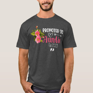 Womens Promoted to Auntie Est 2023 Women Floral Fi T-Shirt