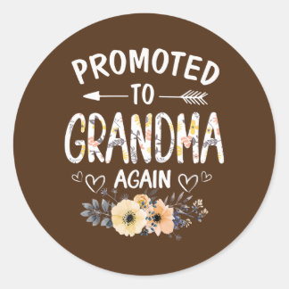 Womens Promoted to Grandma Again Flower New Classic Round Sticker