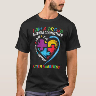 Womens Proud Godmother Autism Awareness Puzzle Pie T-Shirt