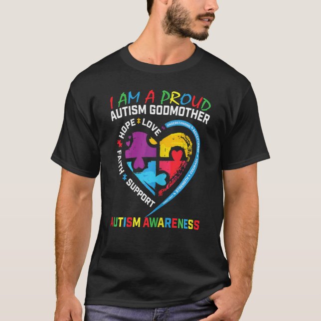 Womens Proud Godmother Autism Awareness Puzzle Pie T-Shirt (Front)