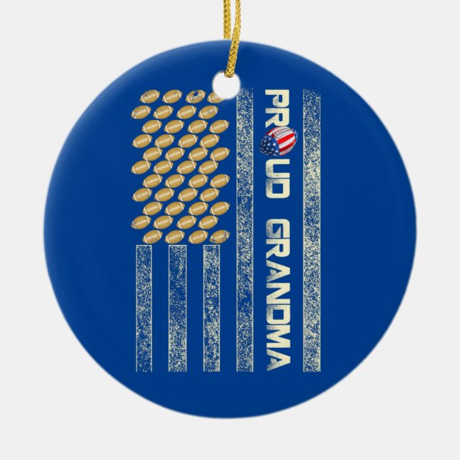 Womens Proud Grandpa American Flag Football Ceramic Tree Decoration (Front)