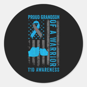 Womens Proud Grandson Of A T1d Warrior Type 1 Diab Classic Round Sticker