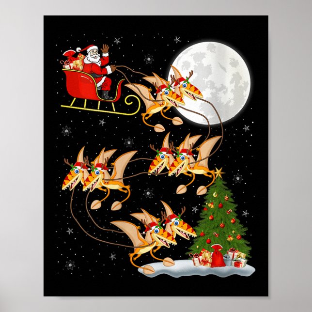 Womens Pterodactyls Dinosaur Bird Santa Sleigh Fly Poster (Front)
