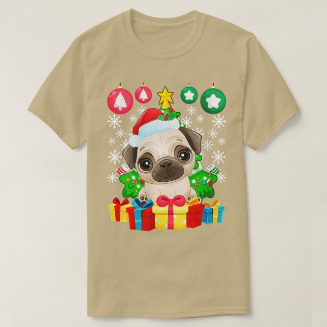Womens Pug Christmas Tree Ornament Xmas Cute Dog L T-Shirt (Design Front)