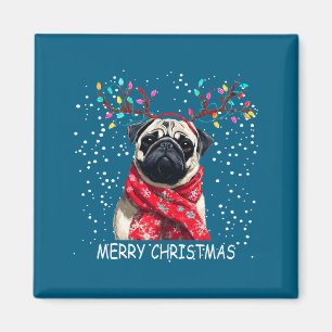 Womens Pug Dog Xmas Santa Hat F Christma Long Slee Magnet