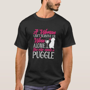 Womens  Puggle And Wine  Graphic For Women Wine Pu T-Shirt